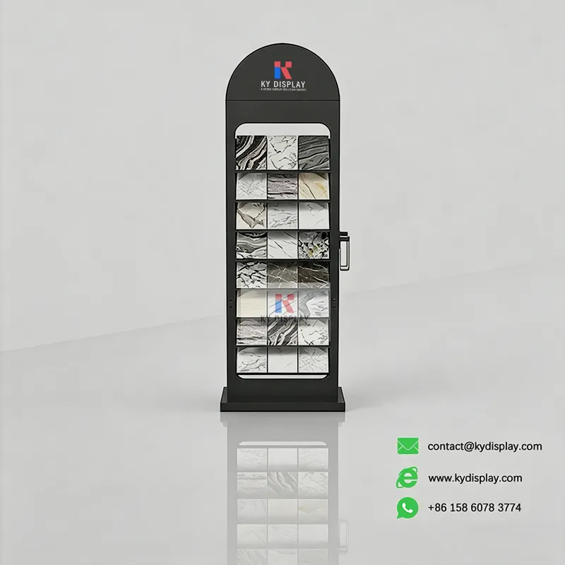 Arched Stone Display Rack Floor Sample Tower-black 1-KYdisplay
