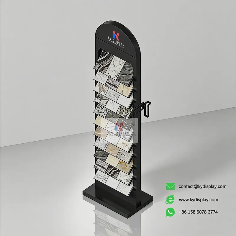 Arched Stone Display Rack Floor Sample Tower-black 2-KYdisplay