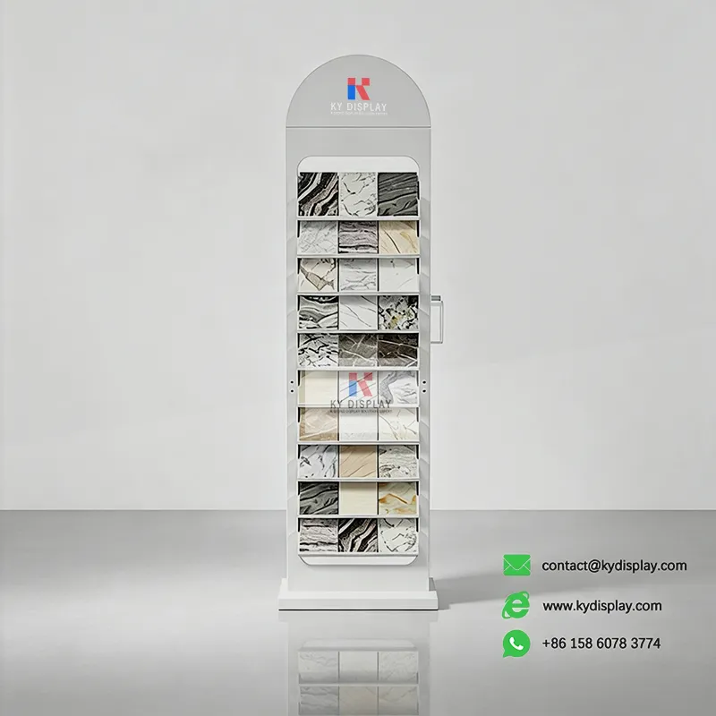 Arched Stone Display Rack Floor Sample Tower-white-KYdisplay
