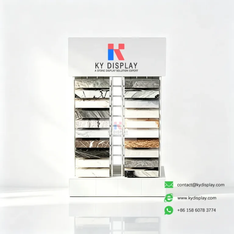 Double Column Countertop Stone Display Rack with Removable Logo Header 1