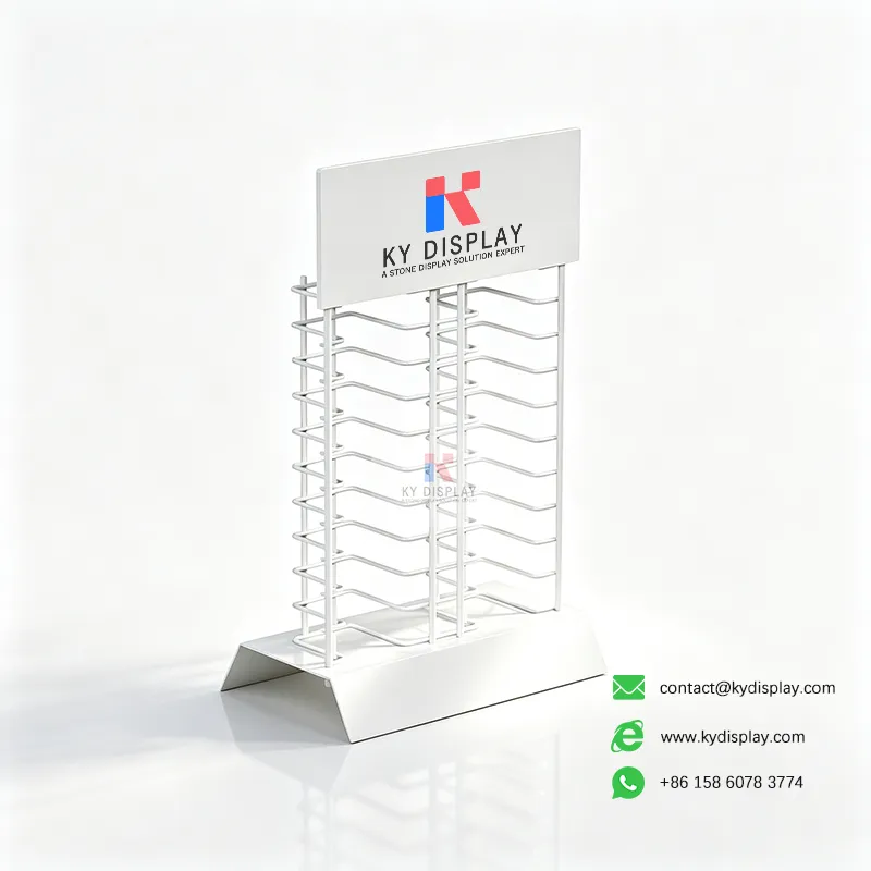 Double Column Countertop Stone Display Rack with Removable Logo Header 2