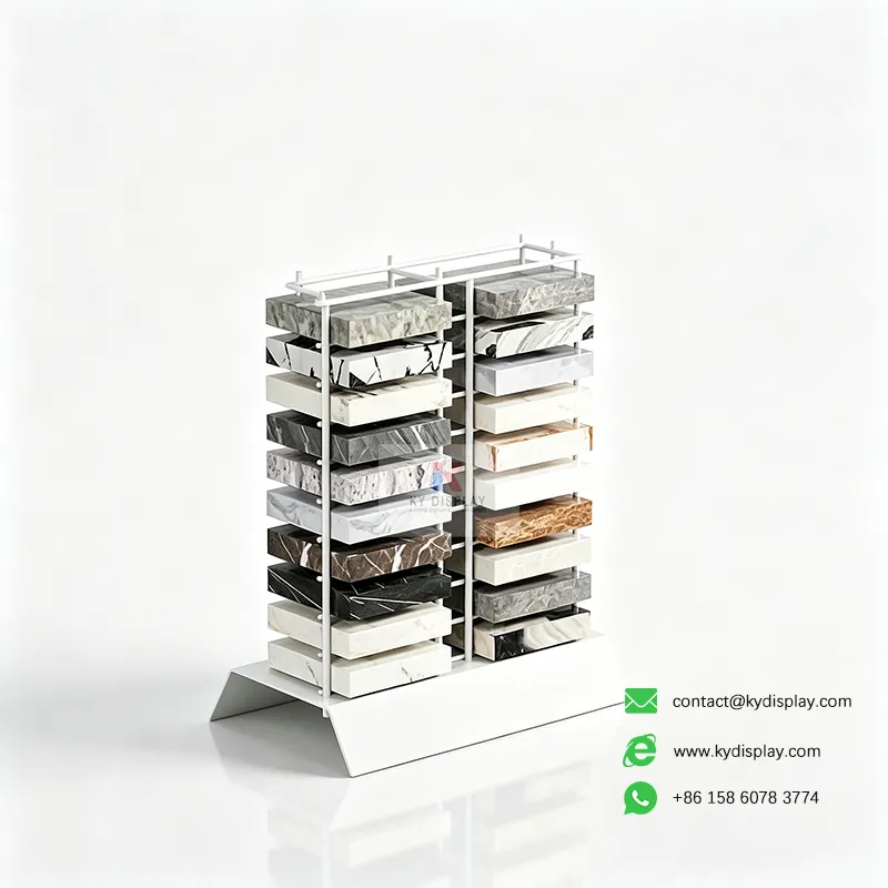 Double Column Countertop Stone Display Rack with Removable Logo Header 3