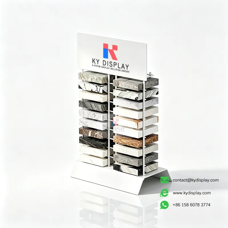 Double Column Countertop Stone Display Rack with Removable Logo Header 4