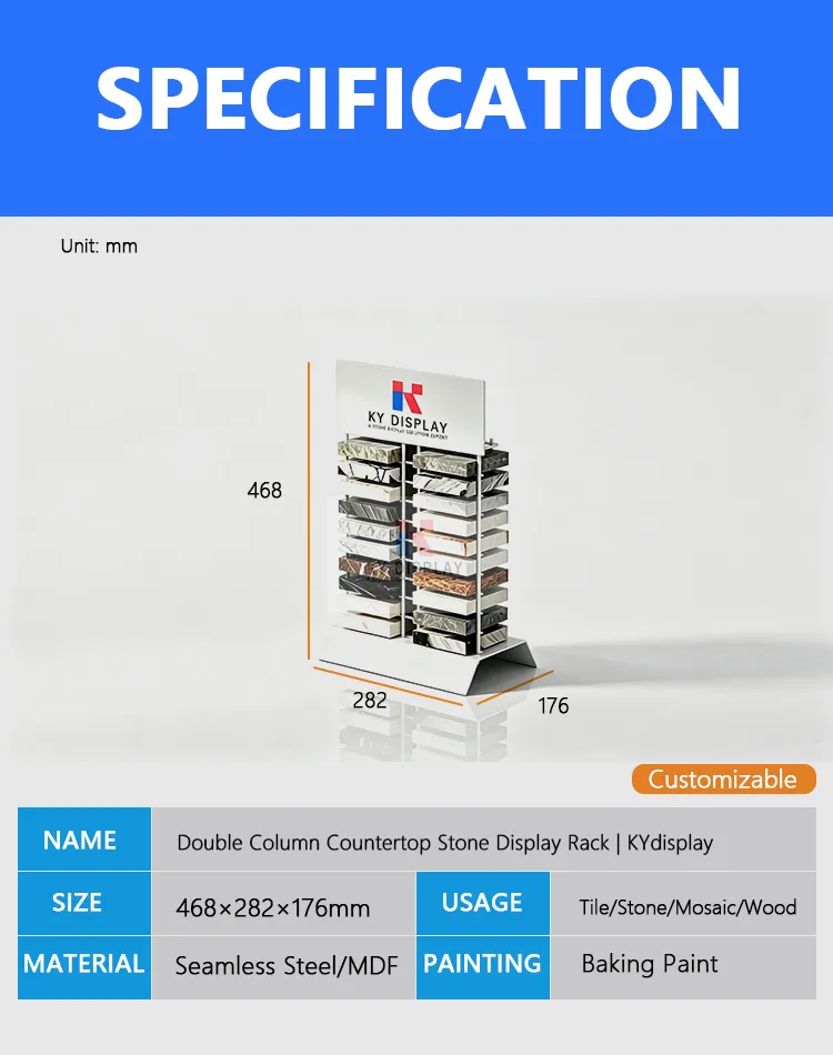 Double Column Countertop Stone Display Rack with Removable Logo Header 1 Double Column Countertop Stone Display Rack with Removable Logo Header-Description-kydisplay