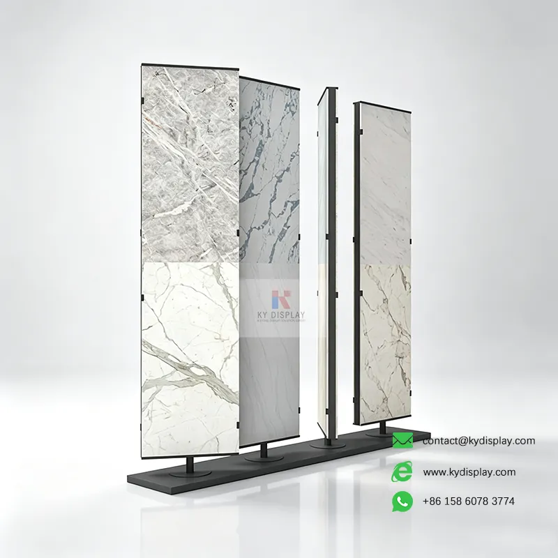 Double Sided 4 Panel Slab Display Rack – 16-Slab Freestanding Showroom Stand-Samples 1 KYdisplay