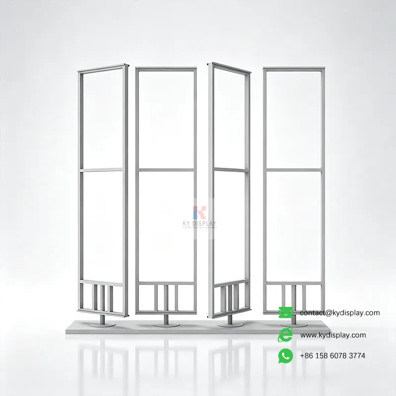 Double Sided 4 Panel Slab Display Rack – 16-Slab Freestanding Showroom Stand-empty-KYdisplay