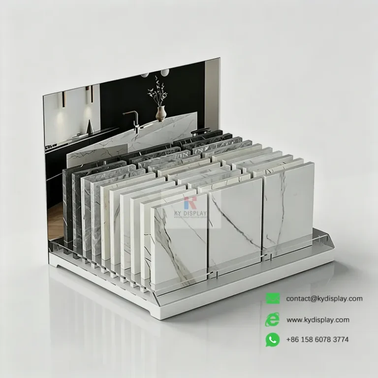 Products 2 Quartz Countertop Display Stand – 22-Slot Tabletop Sample Rack 1-KYdisplay