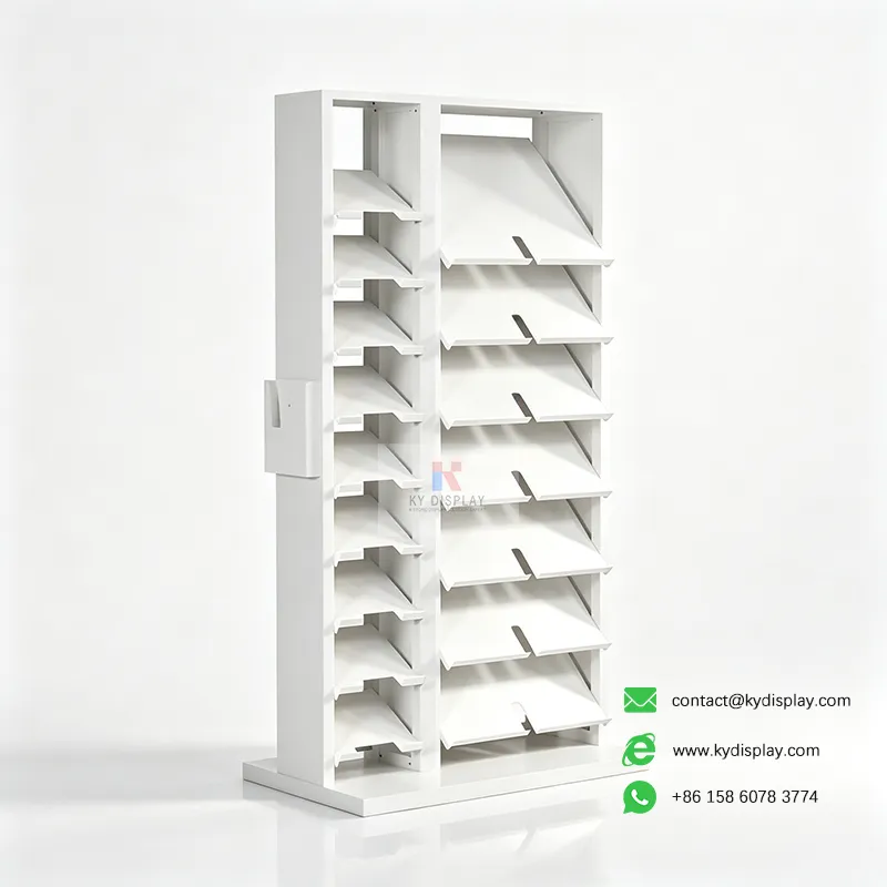 Tilted Tile Sample Display Rack – 16-Slot Double Column-empty - KYdisplay