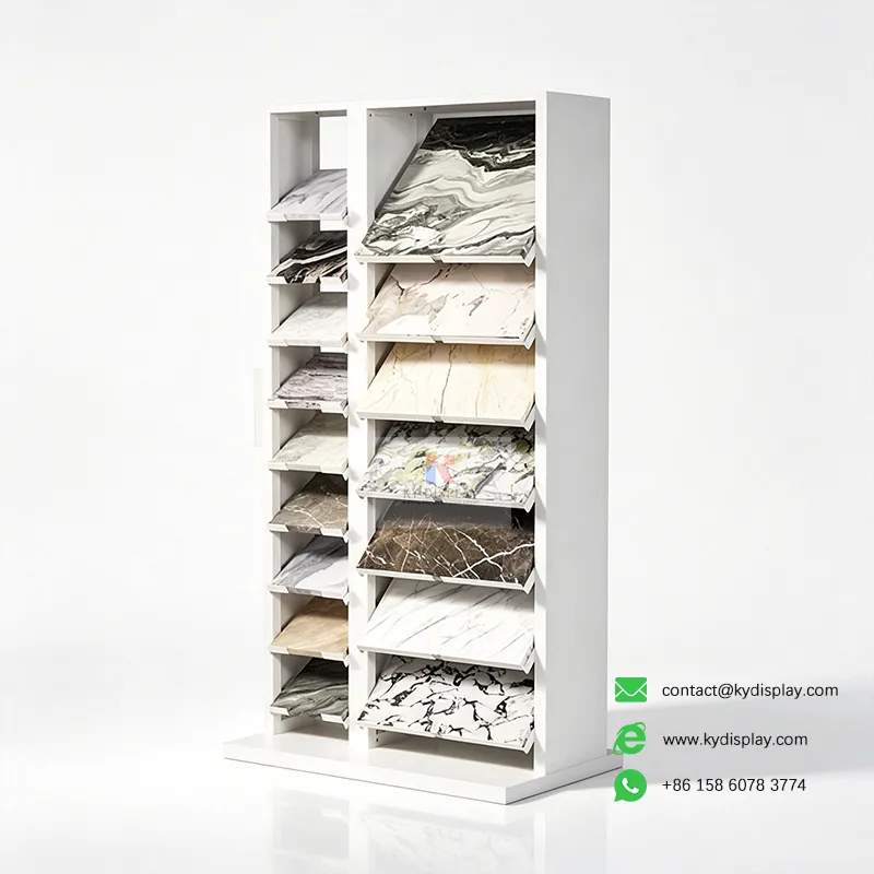 Tilted Tile Sample Display Rack – 16-Slot Double Column-left side - KYdisplay