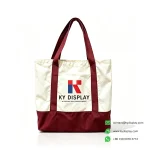 Custom Branded Canvas Tote Bags – Two-Tone Shopper with Pantone Logo-red-KYdisplay