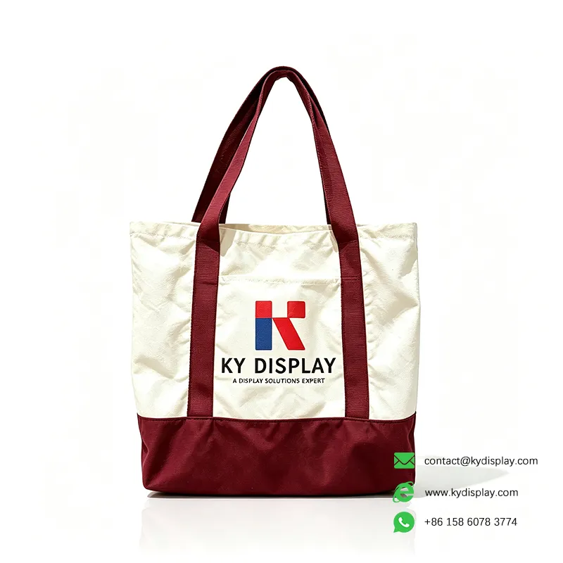 Custom Branded Canvas Tote Bags – Two-Tone Shopper with Pantone Logo-red-KYdisplay