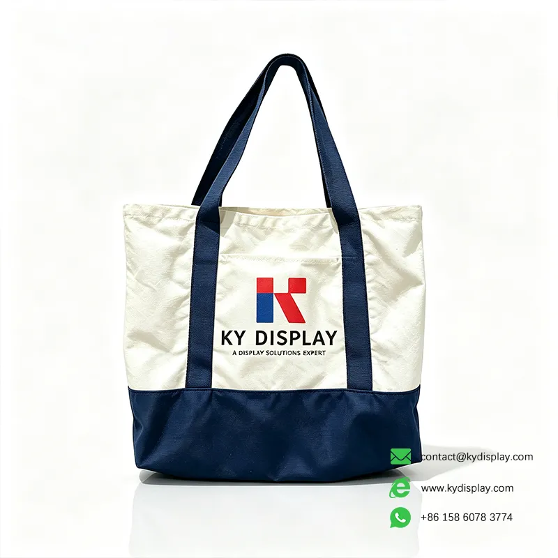 Custom Canvas Tote Bags – Two-Tone Shopper with Pantone Logo-blue-KYdisplay