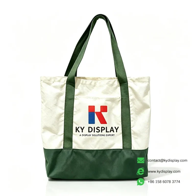 Products 2 Custom Canvas Tote Bags – Two-Tone Shopper with Pantone Logo-green-KYdisplay