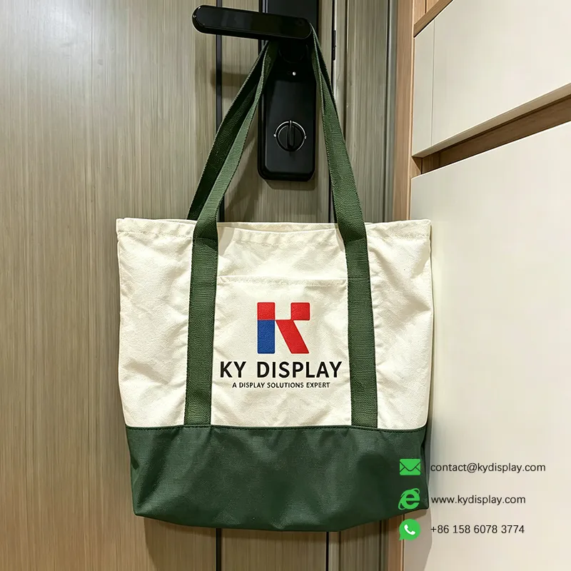 Custom Branded Canvas Tote Bags – Two-Tone Shopper with Logo | Corporate Gift 1 Custom Canvas Tote Bags – Two-Tone Shopper with Pantone Logo-liveshot-green-KYdisplay