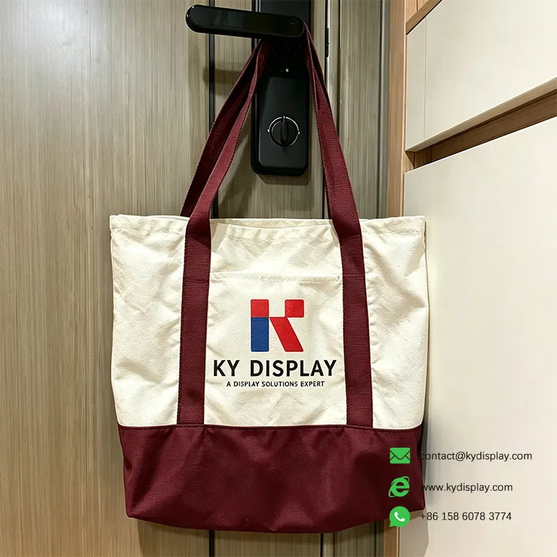 Custom Branded Canvas Tote Bags – Two-Tone Shopper with Logo | Corporate Gift 2 Custom Canvas Tote Bags – Two-Tone Shopper with Pantone Logo-liveshot-red-KYdisplay