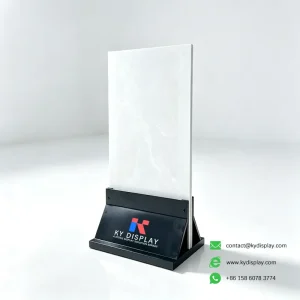 Stone Slab Display Stand – 40mm Single-Sample Floor Holder with Logo Base-left side-KY DISPLAY