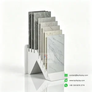 A-Frame Stone Display Stand – Stepped Ladder Countertop Sample Rack-left side-KY DISPLAY