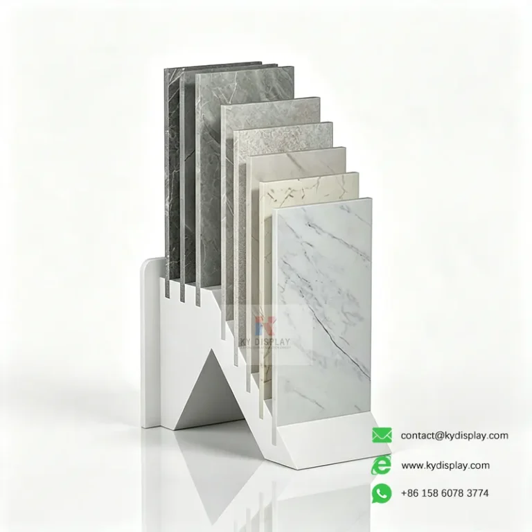 A-Frame Stone Display Stand – Stepped Ladder Countertop Sample Rack-left side-KY DISPLAY