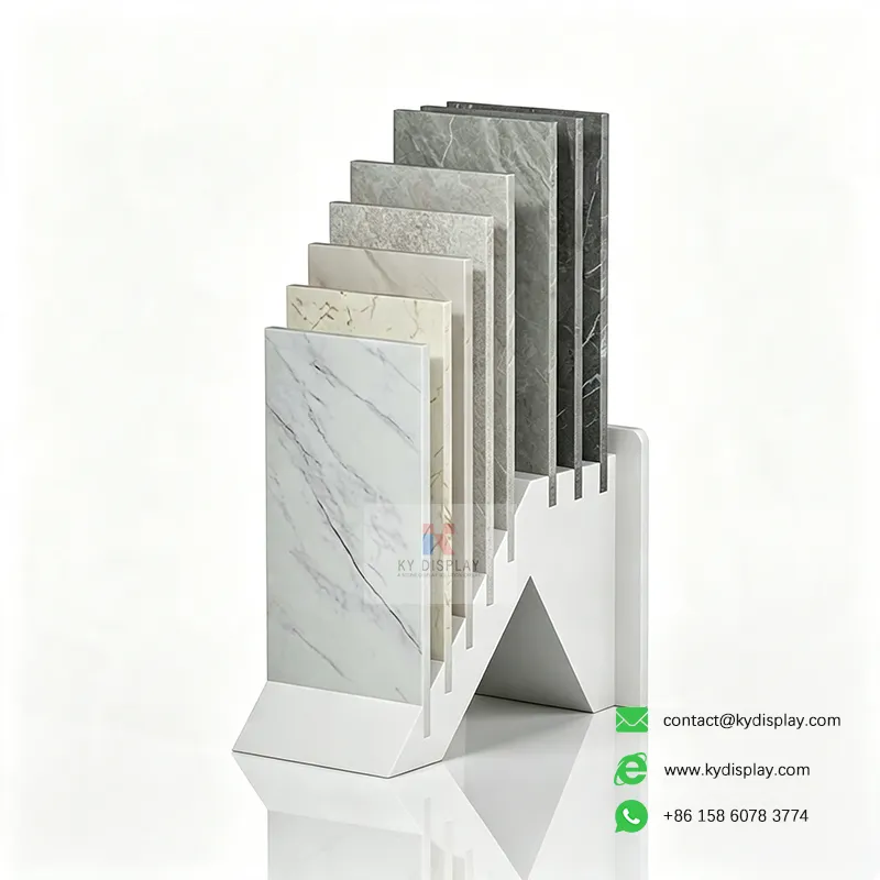 A-Frame Stone Display Stand – Stepped Ladder Countertop Sample Rack-right side-KY DISPLAY